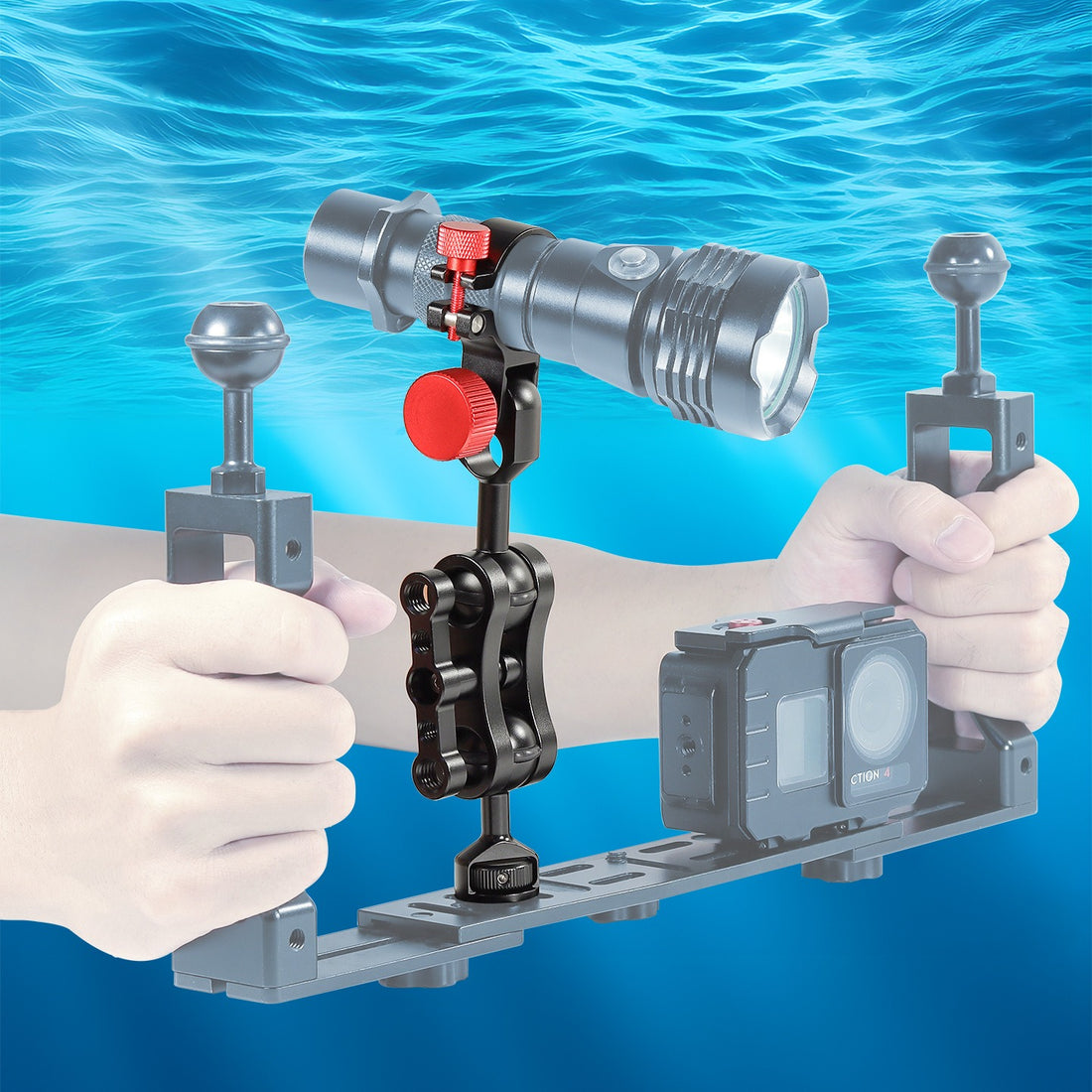 1-inch ball head converts to YS diving flashlight clamp
