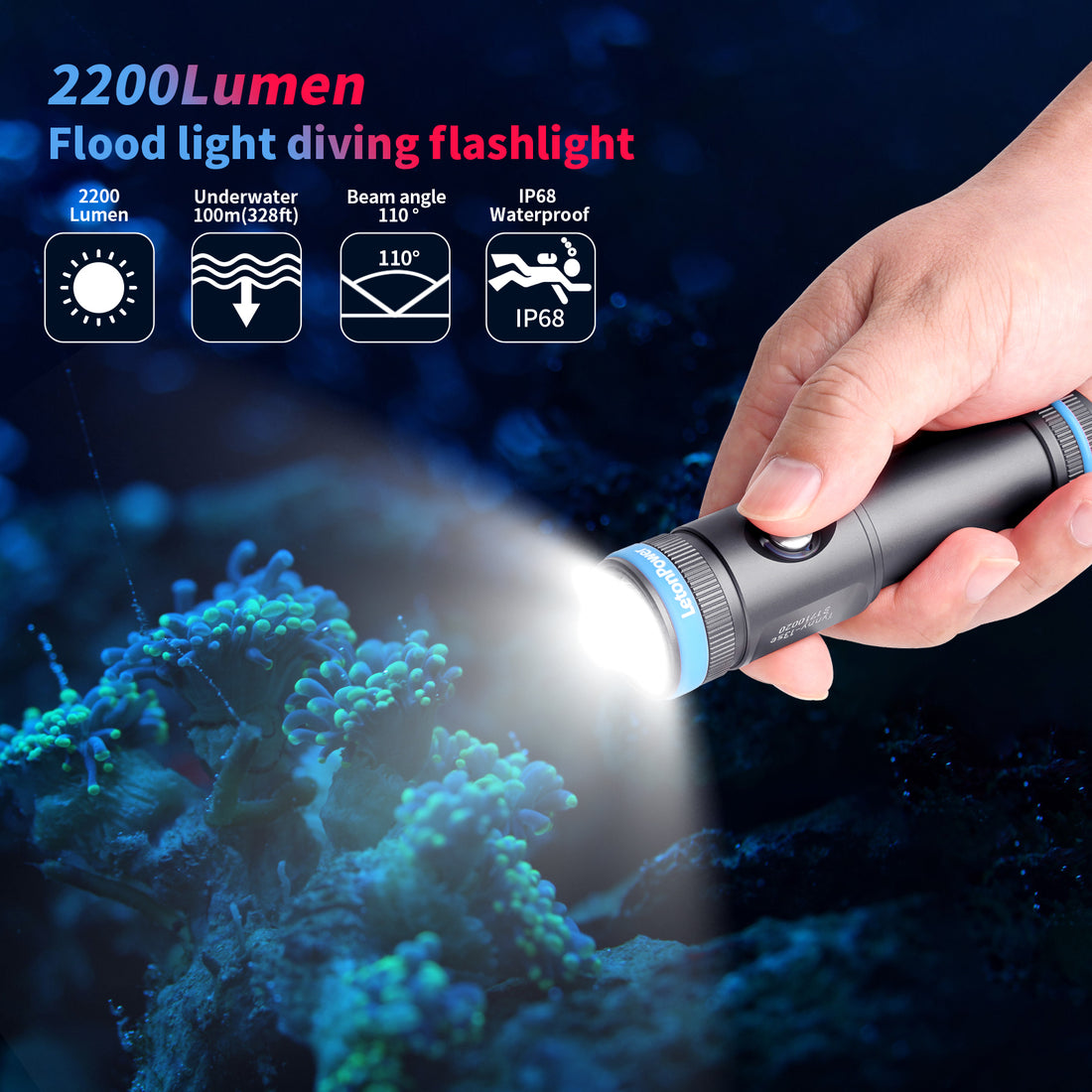 LetonPower Tynny-13FD 2200LM Underwater Video Light with YS Mount