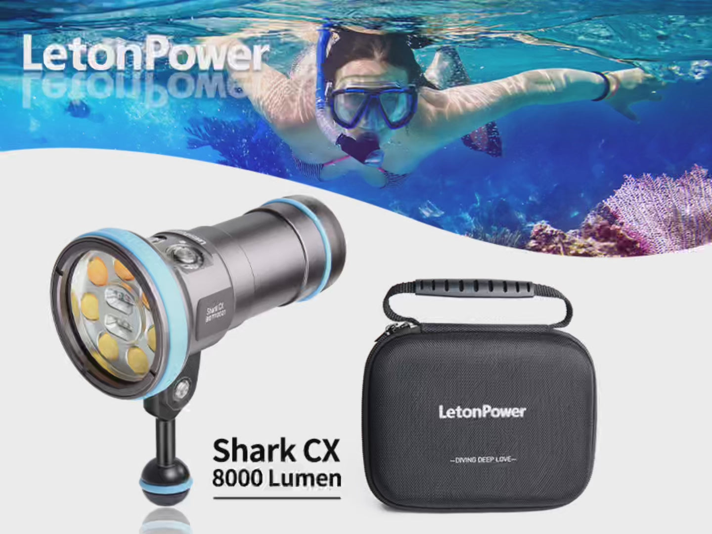 LetonPower Shark CX 8000 Lumens 98 CRI Underwater Video Light(EU